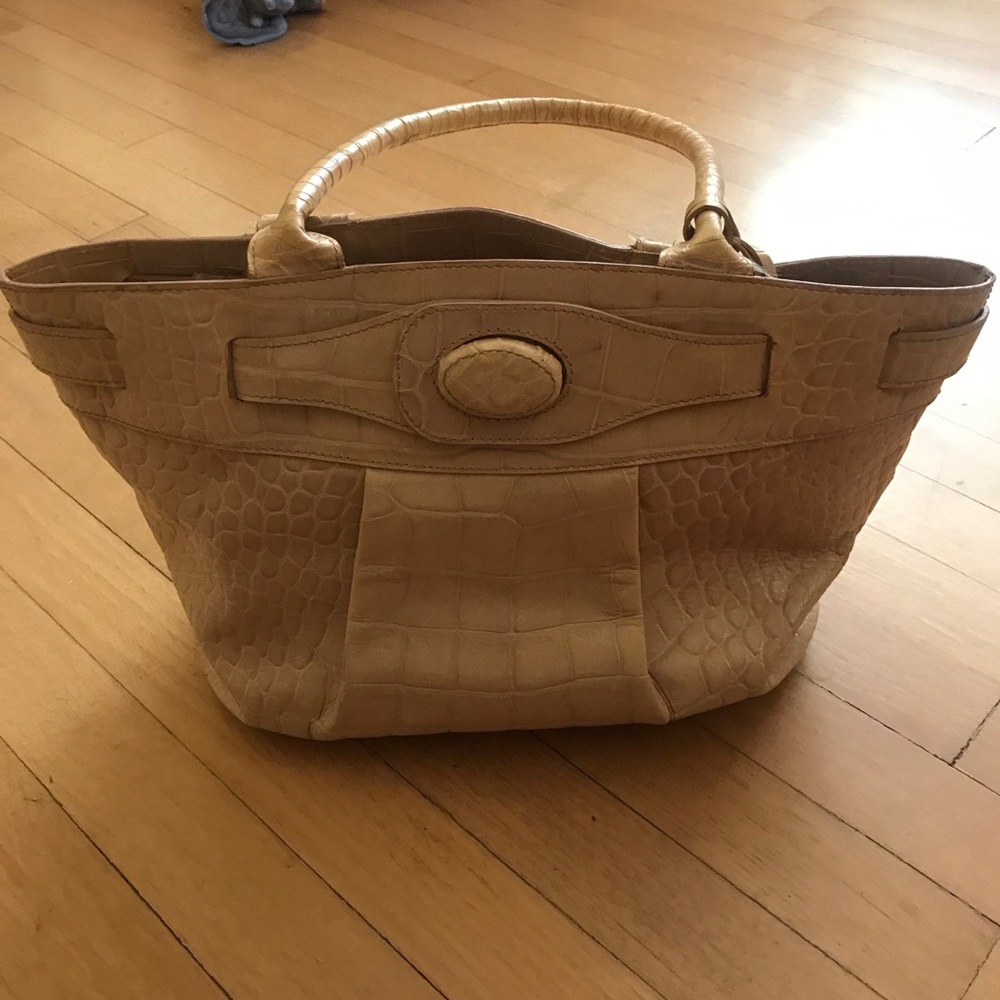 Pink Furla tote bag in mock croc